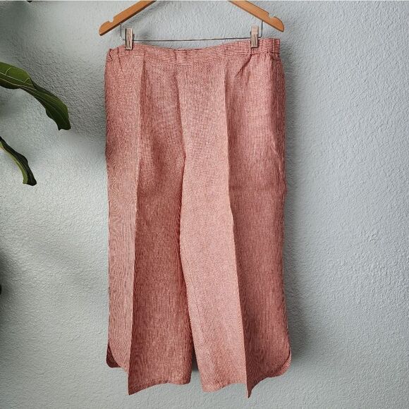 Coldwater Creek pants 100 % linen cropped elastic waistband wide leg - Picture 1 of 16
